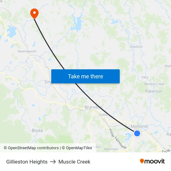 Gillieston Heights to Muscle Creek map