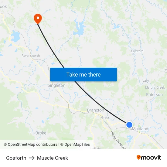Gosforth to Muscle Creek map