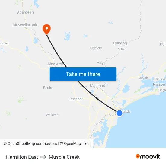 Hamilton East to Muscle Creek map
