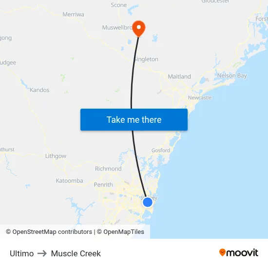 Ultimo to Muscle Creek map