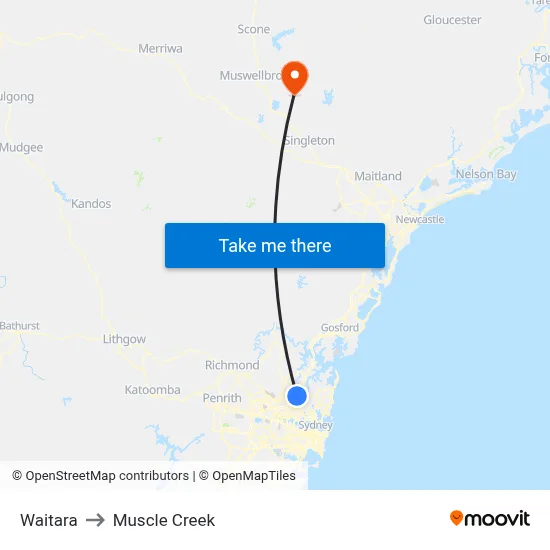 Waitara to Muscle Creek map