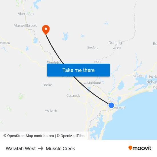 Waratah West to Muscle Creek map