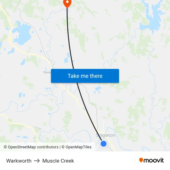 Warkworth to Muscle Creek map