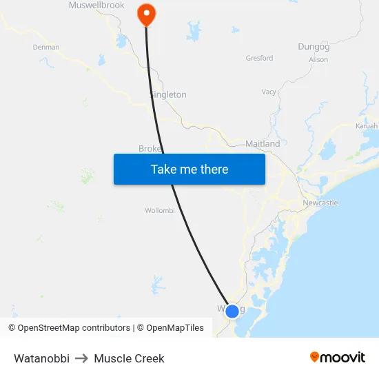 Watanobbi to Muscle Creek map