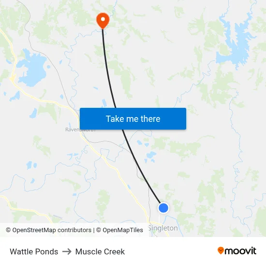 Wattle Ponds to Muscle Creek map