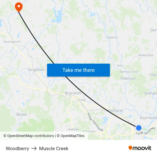 Woodberry to Muscle Creek map