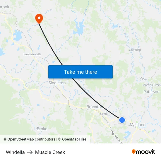Windella to Muscle Creek map