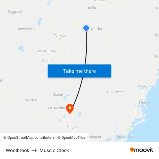 Woolbrook to Muscle Creek map
