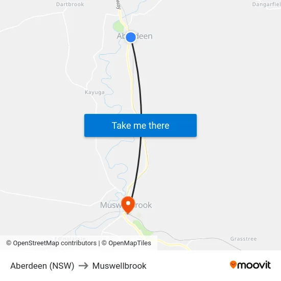 Aberdeen (NSW) to Muswellbrook map
