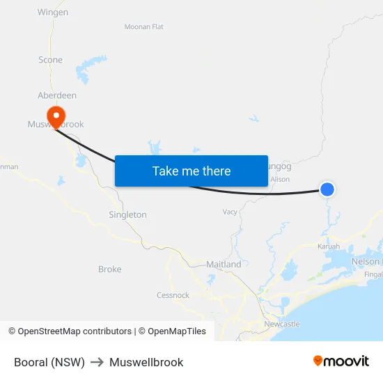 Booral (NSW) to Muswellbrook map
