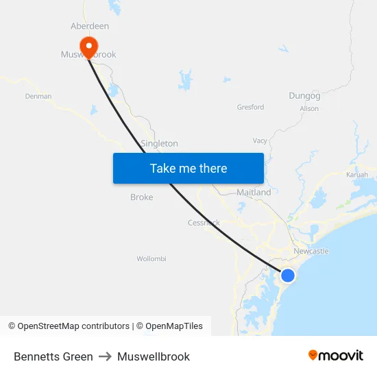 Bennetts Green to Muswellbrook map