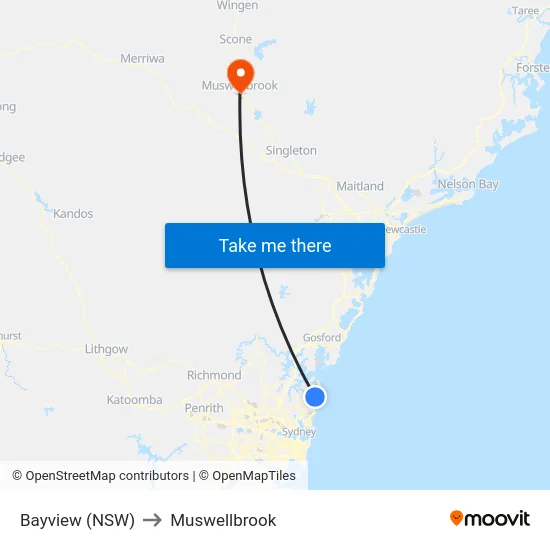 Bayview (NSW) to Muswellbrook map