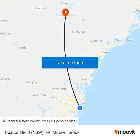 Beaconsfield (NSW) to Muswellbrook map