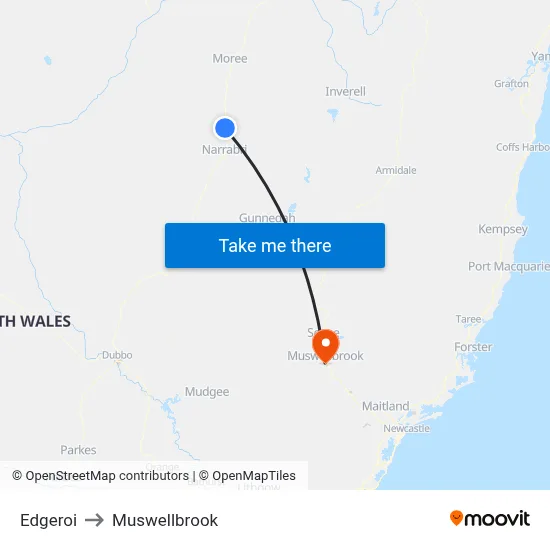 Edgeroi to Muswellbrook map