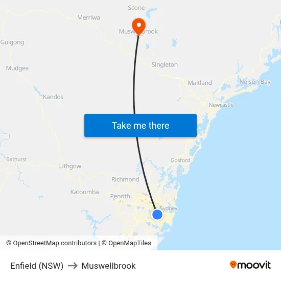 Enfield (NSW) to Muswellbrook map