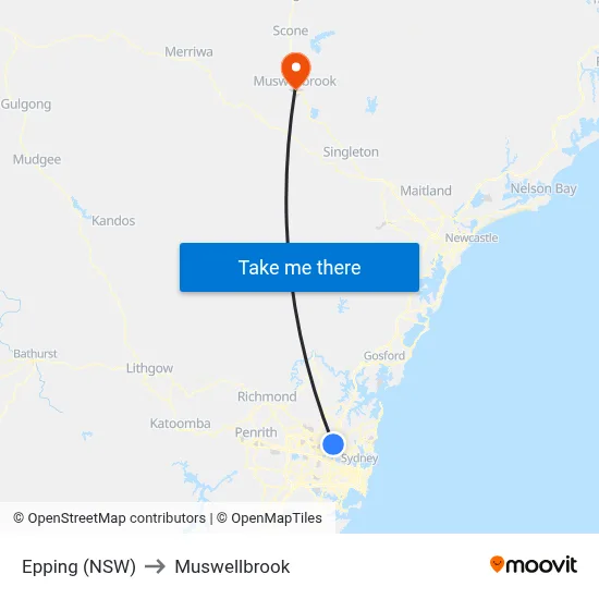 Epping (NSW) to Muswellbrook map