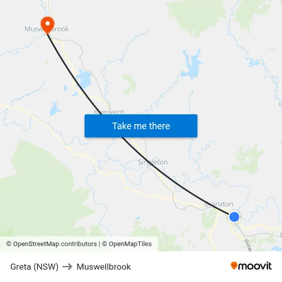Greta (NSW) to Muswellbrook map