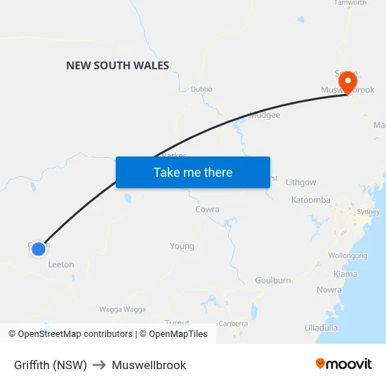 Griffith (NSW) to Muswellbrook map