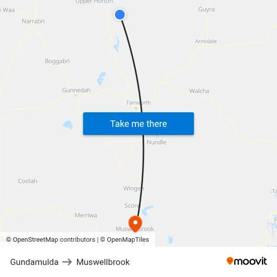 Gundamulda to Muswellbrook map