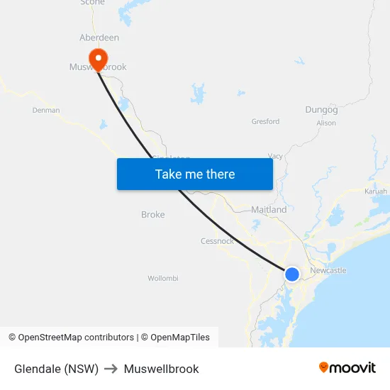 Glendale (NSW) to Muswellbrook map