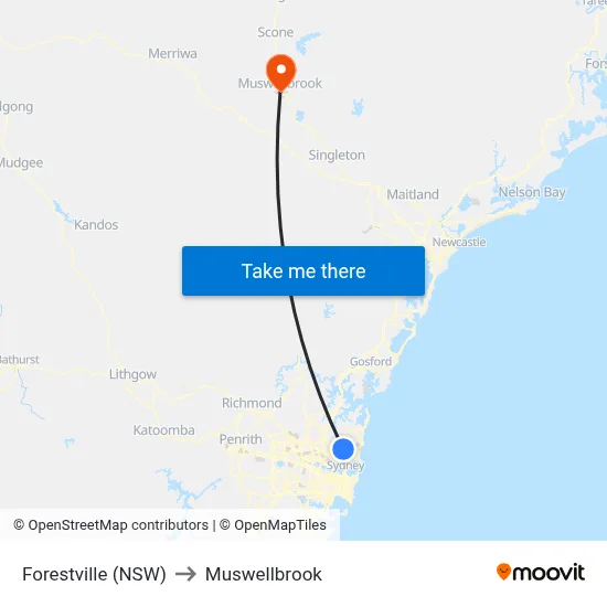 Forestville (NSW) to Muswellbrook map