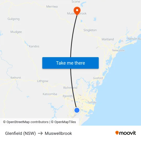 Glenfield (NSW) to Muswellbrook map