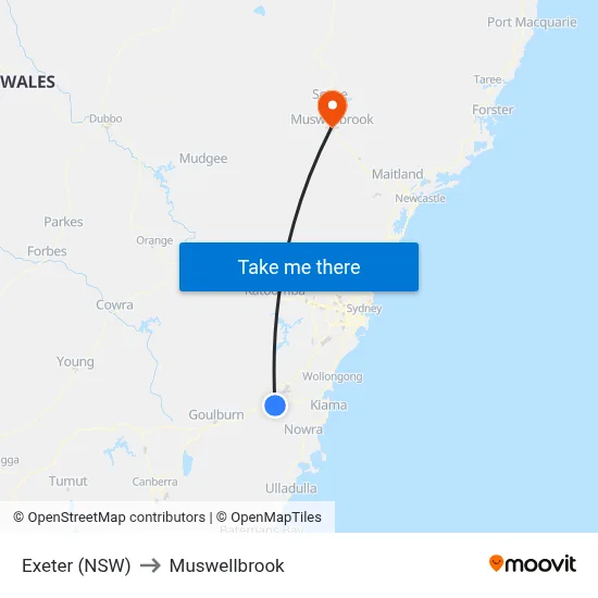 Exeter (NSW) to Muswellbrook map