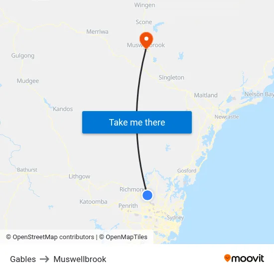 Gables to Muswellbrook map