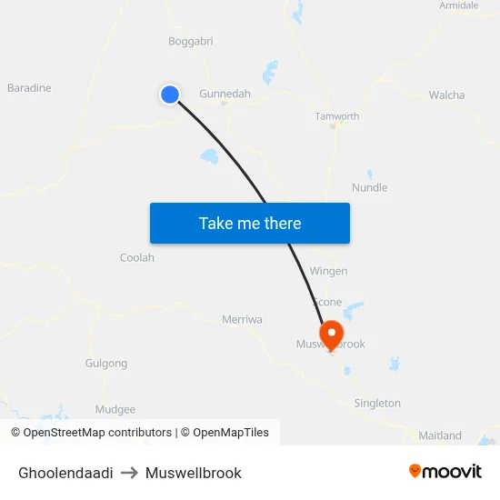 Ghoolendaadi to Muswellbrook map