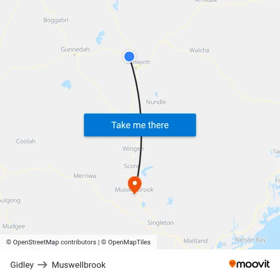 Gidley to Muswellbrook map