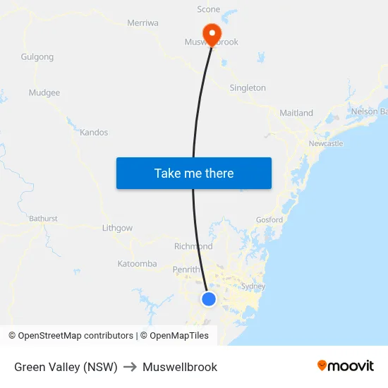 Green Valley (NSW) to Muswellbrook map