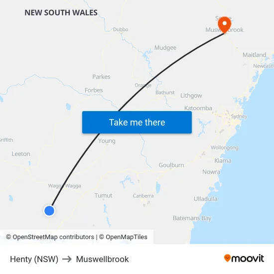 Henty (NSW) to Muswellbrook map