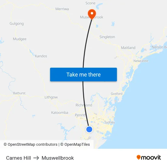 Carnes Hill to Muswellbrook map