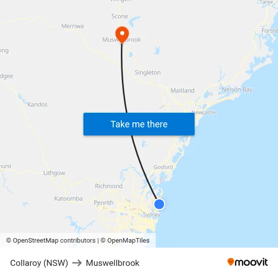 Collaroy (NSW) to Muswellbrook map