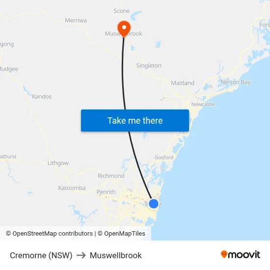 Cremorne (NSW) to Muswellbrook map