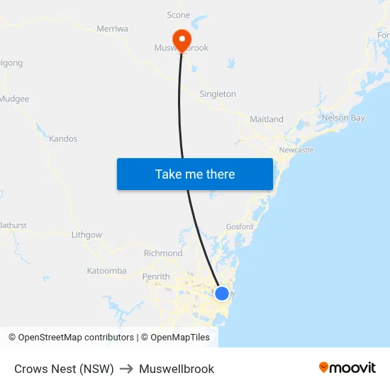 Crows Nest (NSW) to Muswellbrook map