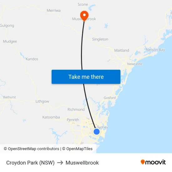 Croydon Park (NSW) to Muswellbrook map