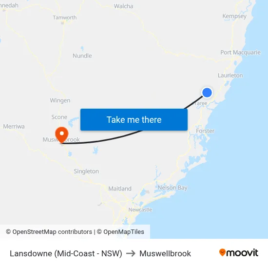 Lansdowne (Mid-Coast - NSW) to Muswellbrook map