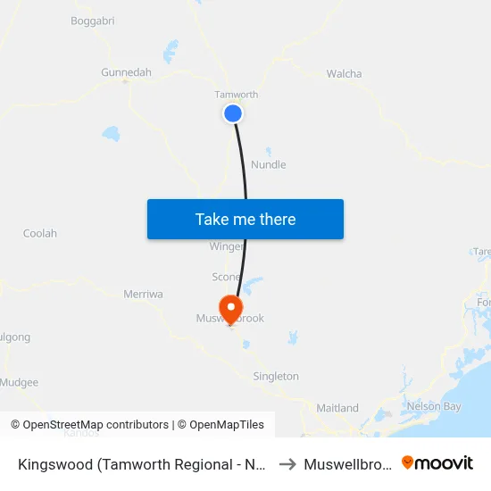 Kingswood (Tamworth Regional - NSW) to Muswellbrook map