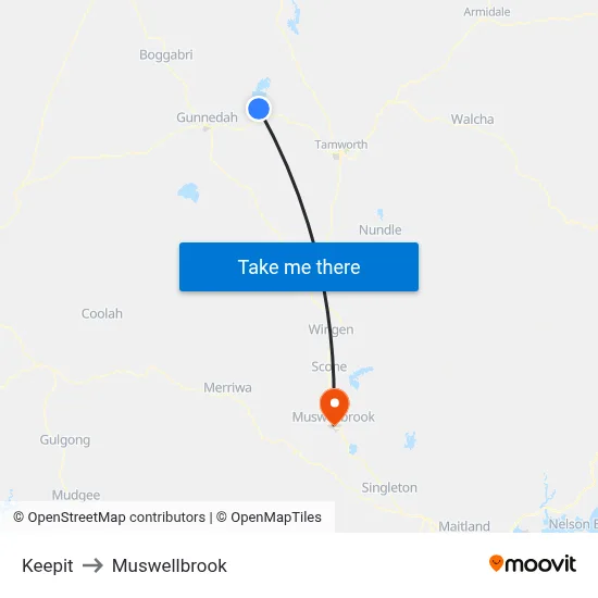 Keepit to Muswellbrook map
