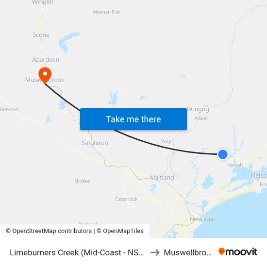 Limeburners Creek (Mid-Coast - NSW) to Muswellbrook map