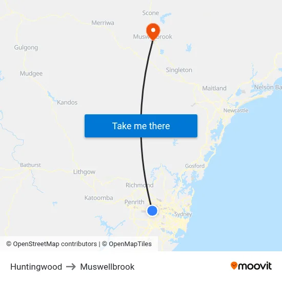 Huntingwood to Muswellbrook map