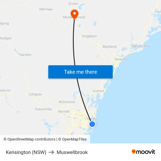 Kensington (NSW) to Muswellbrook map