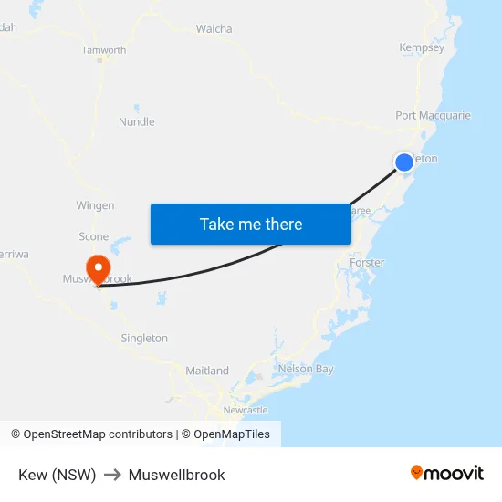 Kew (NSW) to Muswellbrook map