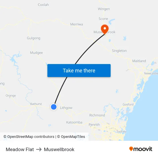 Meadow Flat to Muswellbrook map