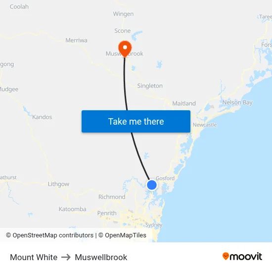 Mount White to Muswellbrook map