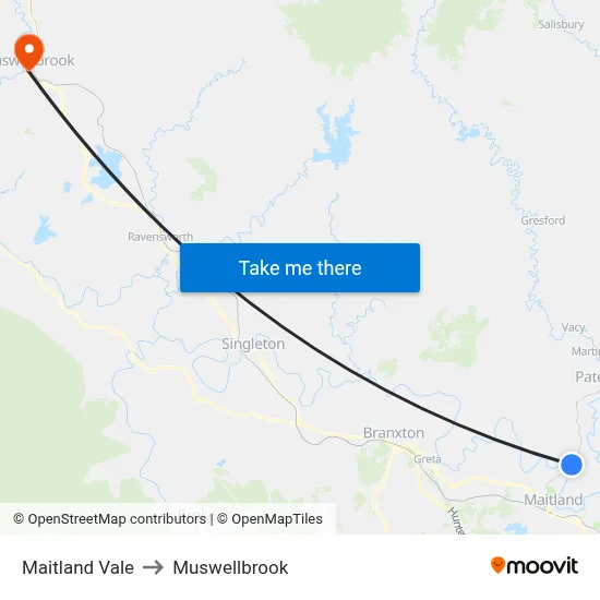 Maitland Vale to Muswellbrook map