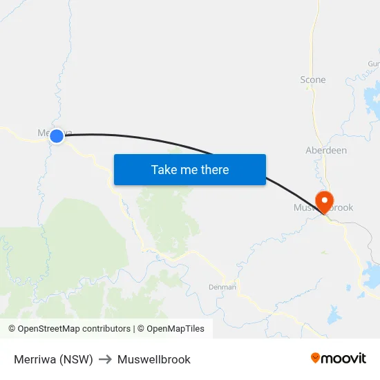Merriwa (NSW) to Muswellbrook map