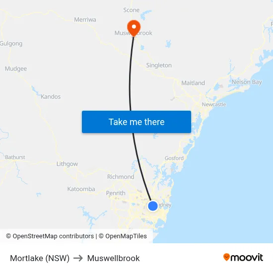 Mortlake (NSW) to Muswellbrook map