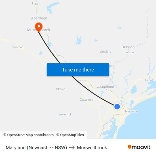 Maryland (Newcastle - NSW) to Muswellbrook map